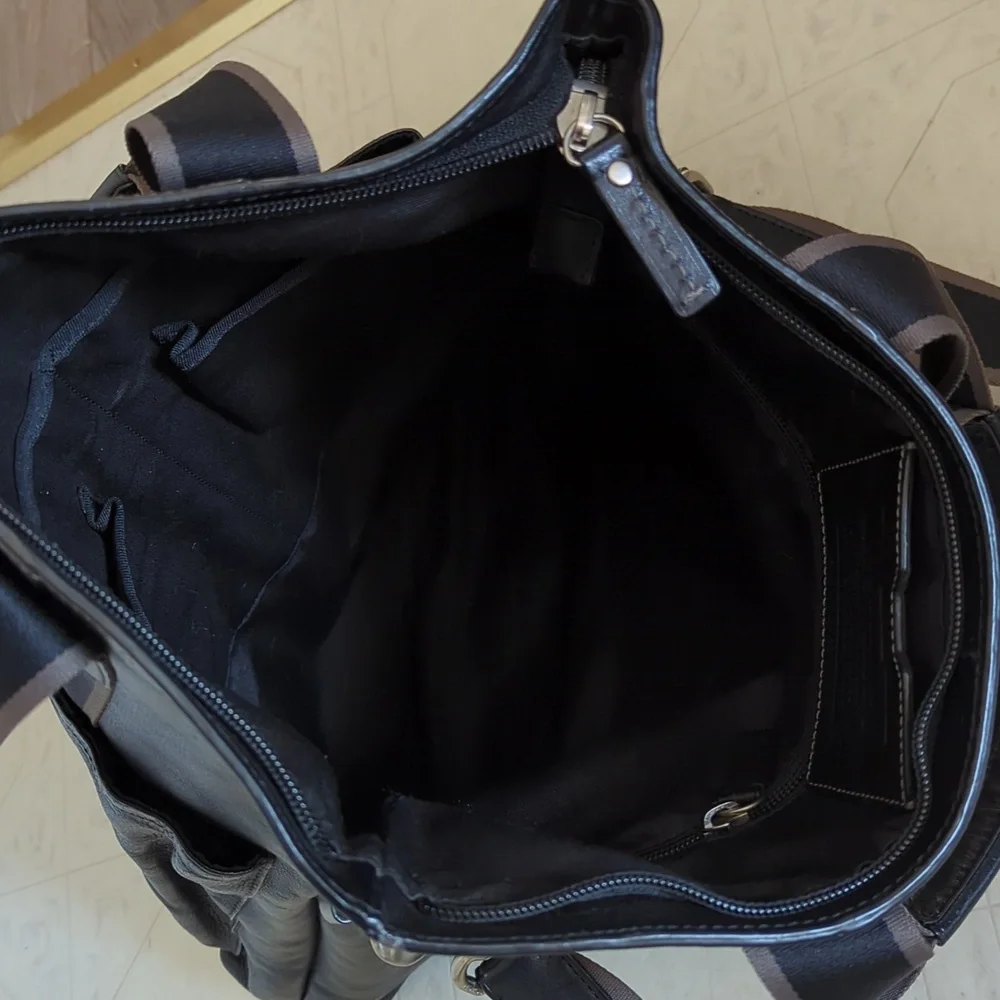 Coach F70558 Black Heritage Web Foldover Leather Messenger Bag